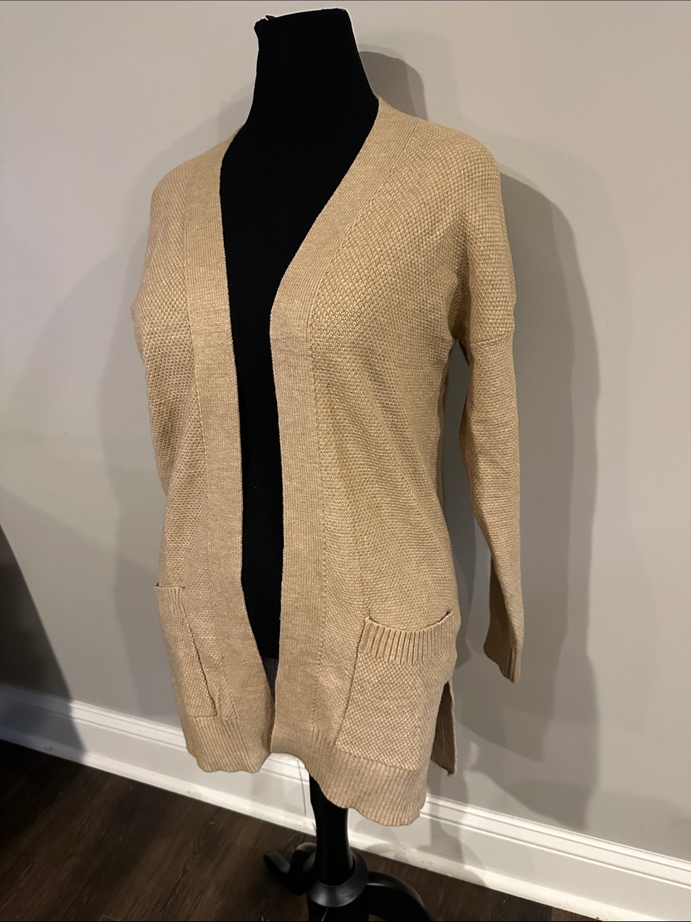 Merokeety Women's Long Open-Front Cardigan Sweater in Tan